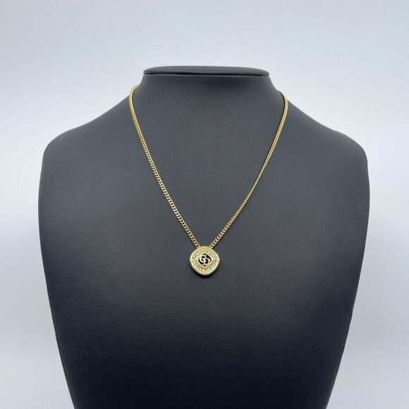 Authentic Christian Dior Vintage Rhinestone Crystal Round Necklace Gold Plated - Picture 3 of 11